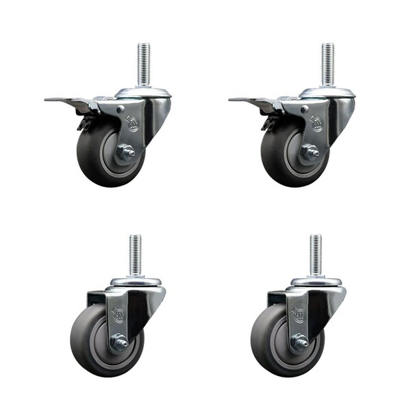 Service Caster 3 Inch Thermoplastic Rubber Swivel 58 Inch Threaded Stem Caster Set 2 Total Lock Brakes SCC-TSTTL20S314-TPRB-58212-2-S-2 - main